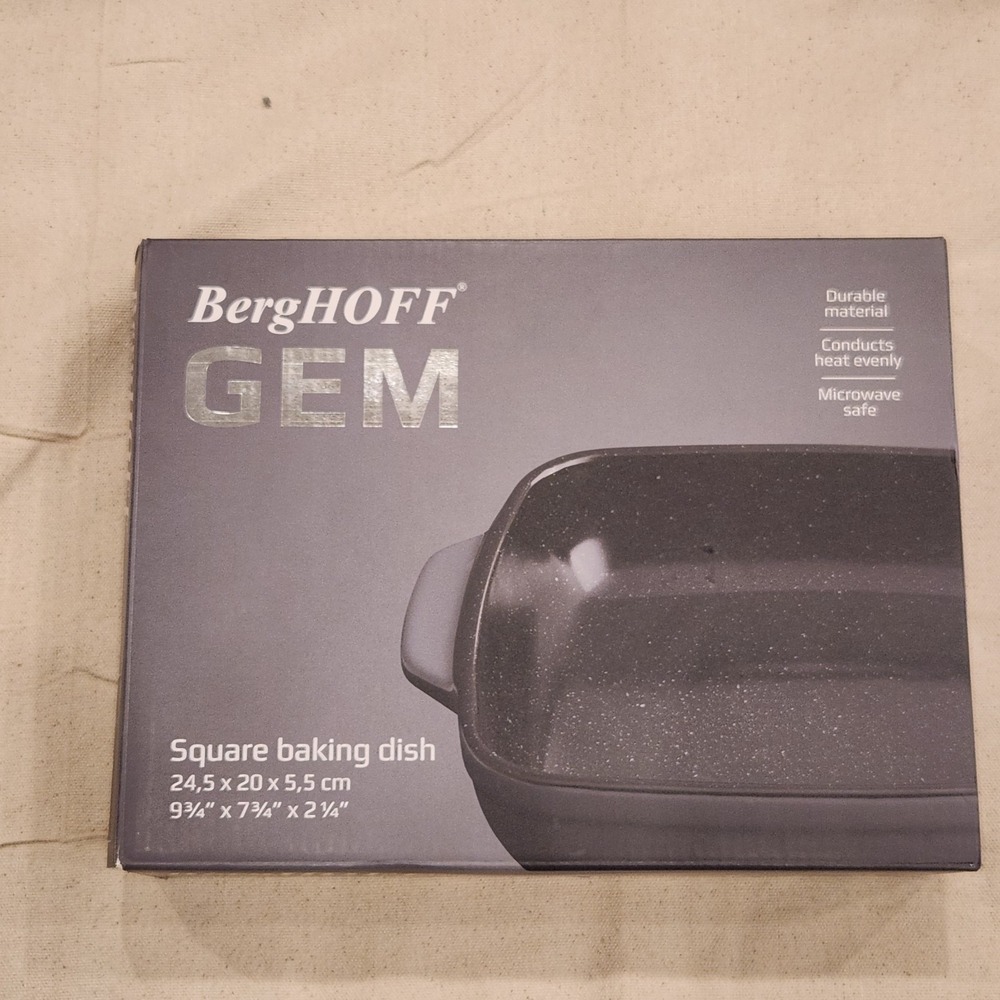 New BergHOFF Gem Square Baking Dish 9 ¾" x 7 ¾" Grey Stoneware Oven to Table